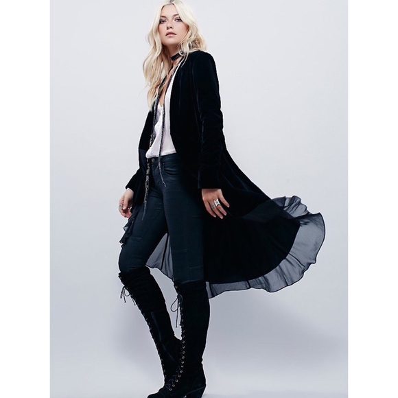 Free People Jackets & Blazers - Free People Swingy Black Velvet Jacket